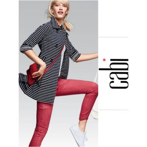 CAbi #5151 Maritime Knit Navy White Striped Trench Coat Nautical Jacket M Modern